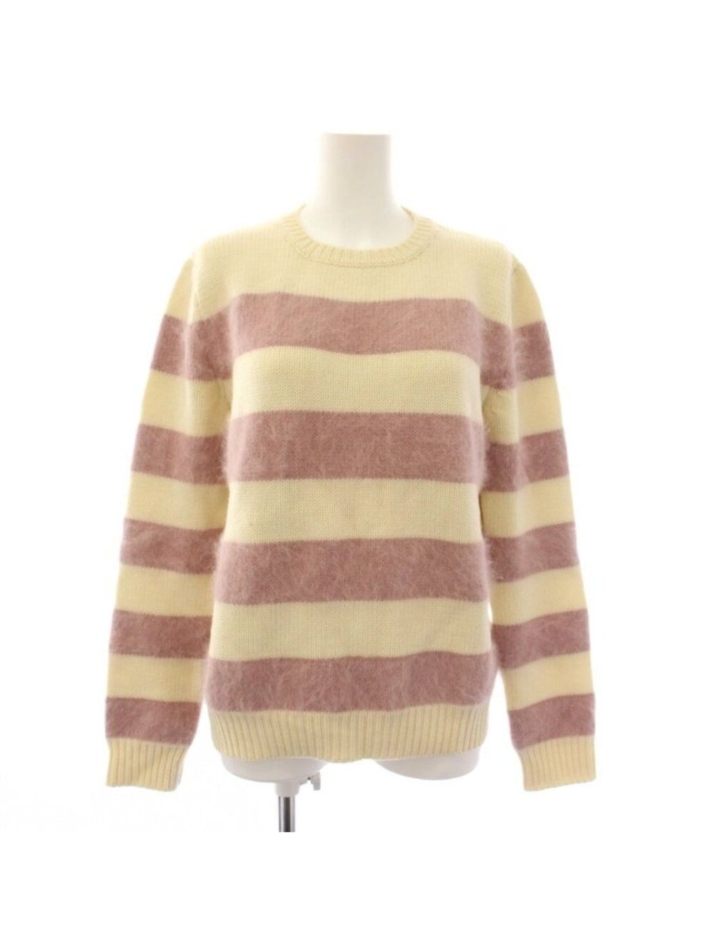 Gucci Knit Sweater Long Sleeve Striped Wool White Pink M